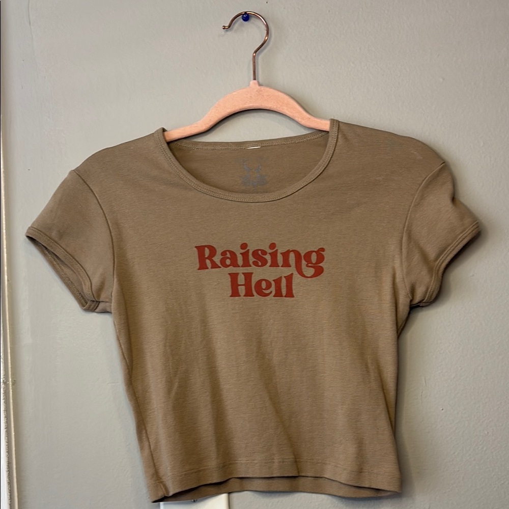 “ Raising Hell “  Graphic Tee / crop top - Brown